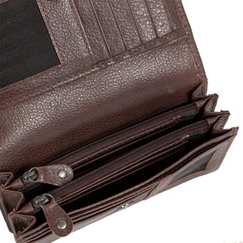 MUSTANG Asti Wallet Side Opening UNIWERSALNY SKÓRZANY PORTFEL PREMIUM POJEMNY NA KARTY SKÓRA DARK BROWN 06.103776