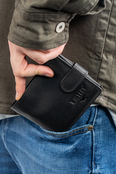 MUSTANG DENIMO WALLET MĘSKI PORTFEL SKÓRZANY POJEMNY NA KARTY PREMIUM BLACK RFID