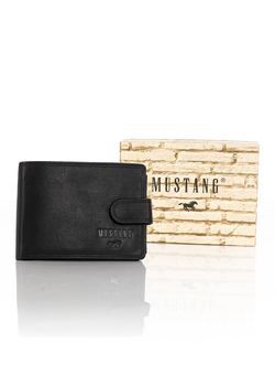 MUSTANG DENIMO WALLET MĘSKI PORTFEL SKÓRZANY POJEMNY NA KARTY PREMIUM BLACK RFID