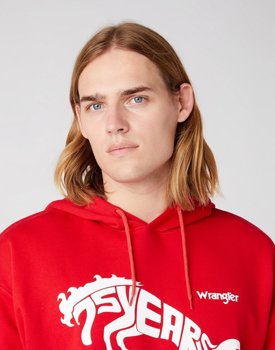 WRANGLER 75TH ANNI HOODIE MĘSKA BLUZA LOGO NADRUK CHINESE RED W645HTXCJ