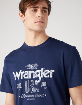 WRANGLER AMERICANA TEE MĘSKA KOSZULKA Z NADRUKIEM T-SHIRT LOGO NAVY W70PEE114