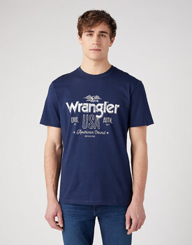 WRANGLER AMERICANA TEE MĘSKA KOSZULKA Z NADRUKIEM T-SHIRT LOGO NAVY W70PEE114