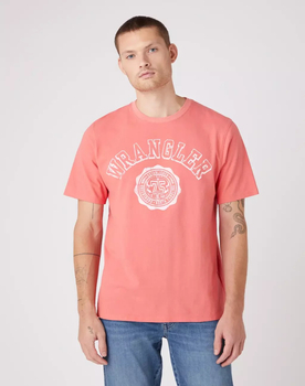 WRANGLER COLLEGIATE TEE MĘSKI T-SHIRT KOSZULKA NADRUK LOGO SPICED CORAL W7E0EJX6Y