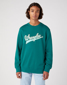 WRANGLER CREW NECK MĘSKA BLUZA BEZ KAPTURA LOGO CIEPŁA BAYBERRY GREEN W6H0I3G26