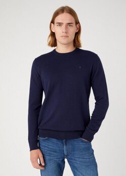 WRANGLER CREWNECK KNIT MĘSKI SWETER ELEGANCKI CIEPŁY LOGO NAVY 112343109