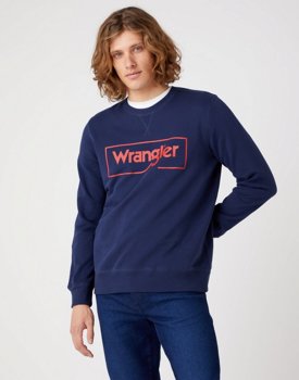 WRANGLER FRAME LOGO CREW MĘSKA BLUZA KLASYCZNA NADRUK NAVY W662HA114