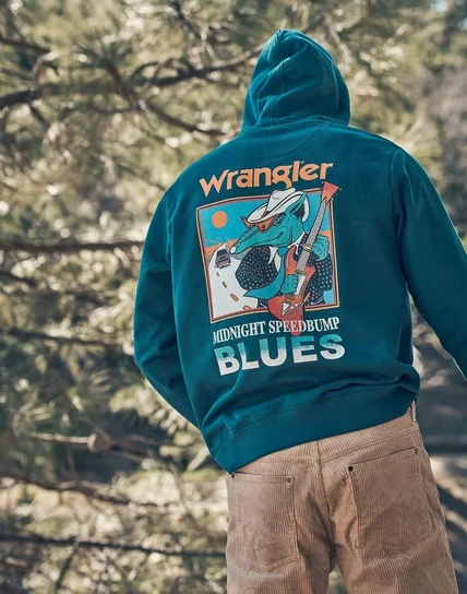 WRANGLER HOODIE MĘSKA BLUZA Z KAPTUREM LOGO DEEP TEAL 112341222