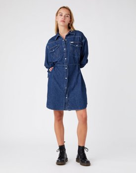 WRANGLER JUMBO MINI DRESS DAMSKA SUKIENKA JEANSOWA DARK INDIGO W9R46OX1E