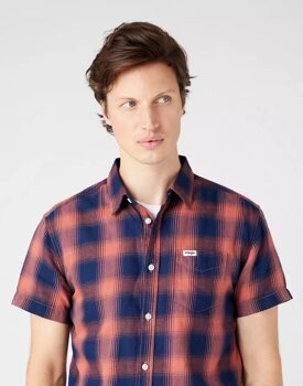 WRANGLER SS 1 PKT SHIRT MĘSKA KOSZULA KRATA SUNDRENCHED BLU W5J1BKX79