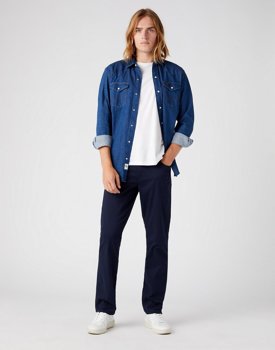 WRANGLER TEXAS SLIM MĘSKIE SPODNIE MATERIAŁOWE NAVY W12SEA114