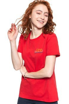 LEE T SHIRT DAMSKI CHEST LOGO TEE WARP RED L43ZFEKG 112109773