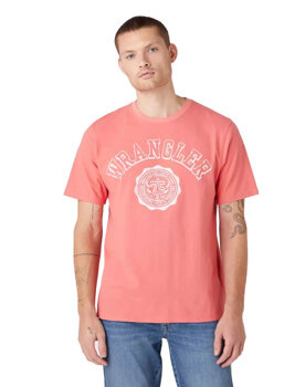 WRANGLER COLLEGIATE TEE MĘSKI T-SHIRT KOSZULKA NADRUK LOGO SPICED CORAL W7E0EJX6Y 112146307