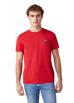 WRANGLER SS SIGN OFF TEE MĘSKI T-SHIRT KOSZULKA NADRUK LOGO SCARLET RED W7C07D3UU 112131608