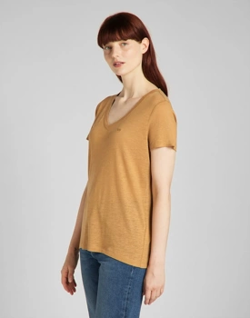 LEE V NECK TEE DAMSKI T-SHIRT TOBACCO BROWN L41JENSZ 112140036