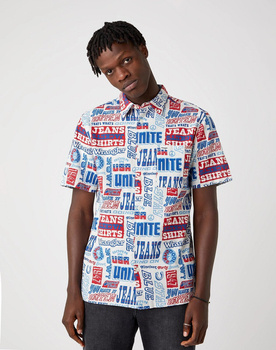 KOSZULA MĘSKA WRANGLER SS RELAXED SHIRT TEXT MANIA W5J47S18E 112130181