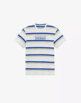 LEE SEASONAL STRIPE LOGO MĘSKI T-SHIRT KOSZULKA W PASKI ECRU L61FBSNQ 112113839