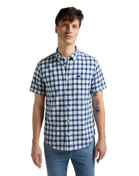 LEE BUTTON DOWN SS MĘSKA KOSZULA W KRATĘ KRÓTKI RĘKAW WASHED BLUE L886OFLR 112145648